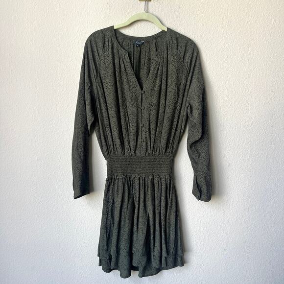 Rails Jasmine Long Sleeve Smocked Dress in Olive Speckled Size S - Picture 2 of 6